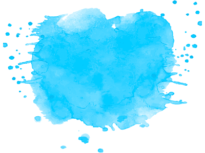 A round splash of blue watercolor paint with splashes.