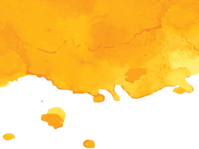 A large splash of orange watercolor on a white background.
