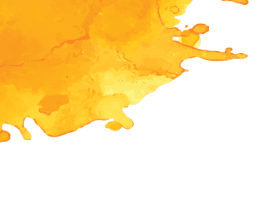 A large splash of yellow-orange watercolor on a white background.