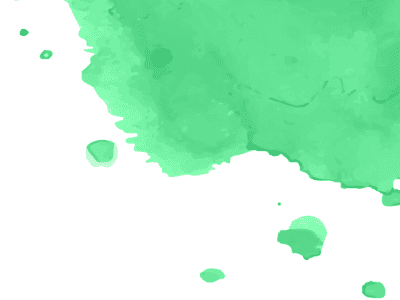 A mint green watercolor paint splash with some drips.